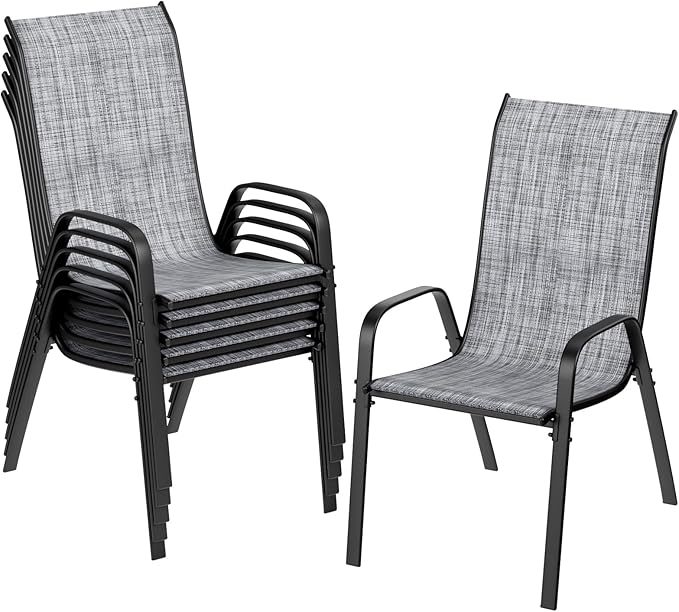 TLSUNNY Patio Chairs, Stackable Textilene Outdoor Dining Furniture for All Weather, with 17.7″ Wide Seat & Metal Frame, for Garden, Backyard, Deck, Restaurant, Poolside (6, Grey, 26.4″) by TLSUNNY