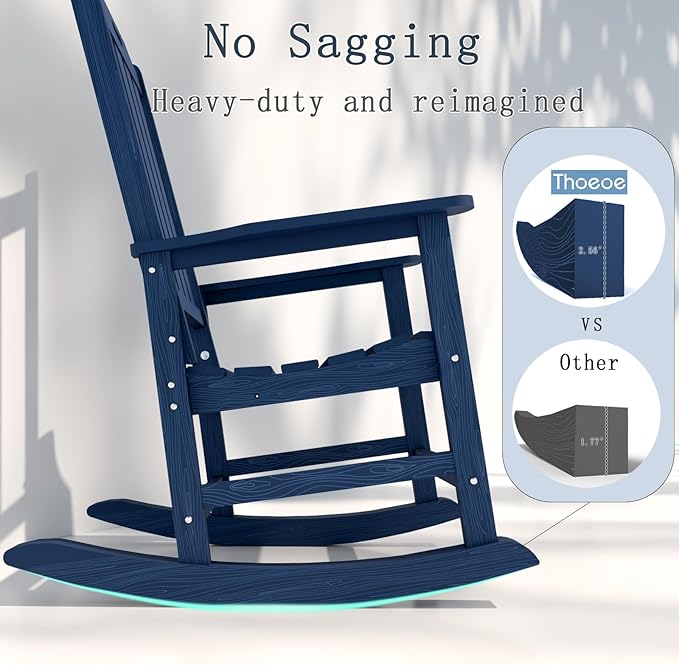 Oversized Rocking Chair Set of 4, Outdoor Rocking Chair for Adults, All Weather Resistant Porch Rocker for Lawn Garden, Navy Blue - Image 8