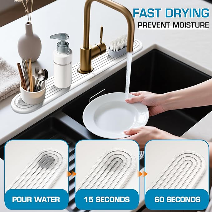 White 23.6" Oval Diatomite Stone Faucet Mat - Image 2