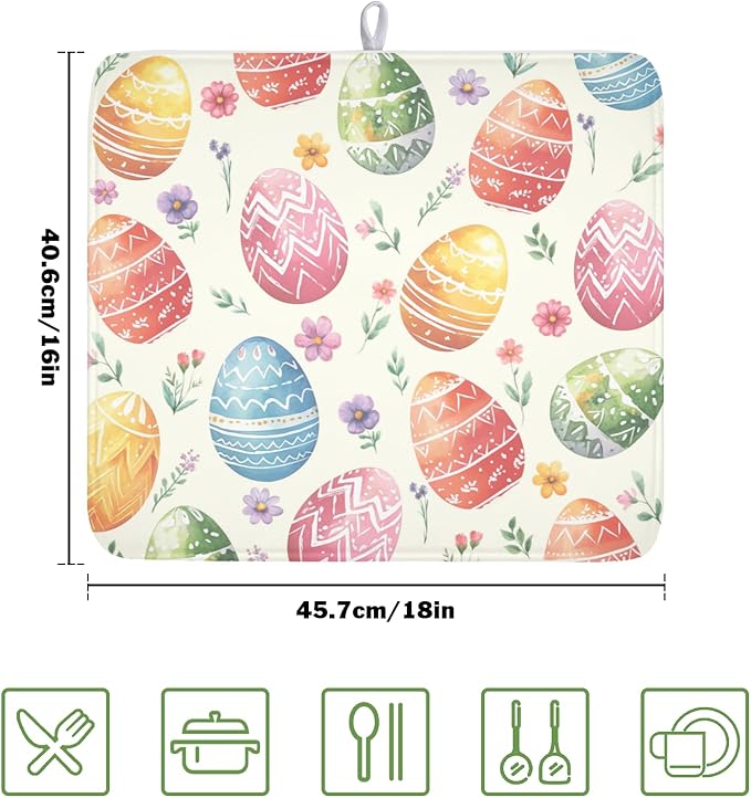 Easter Dish Drying Mat for Kitchen Counter Colorful Easter Eggs Floral Pattern - Image 2