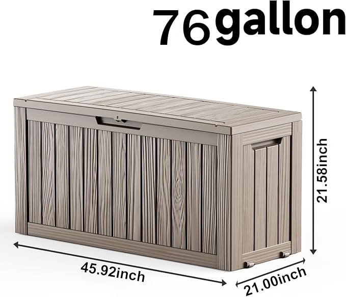 76 Gallon Outdoor Deck Box, Lockable Waterproof Outdoor Storage Boxes For Garden Tools,Indoor Cushions,Accessories Outside Storage Resin Weatherproof Container(Grey) - Image 2