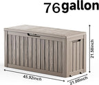 76 Gallon Outdoor Deck Box, Lockable Waterproof Outdoor Storage Boxes For Garden Tools,Indoor Cushions,Accessories Outside Storage Resin Weatherproof Container(Grey) - Image 2