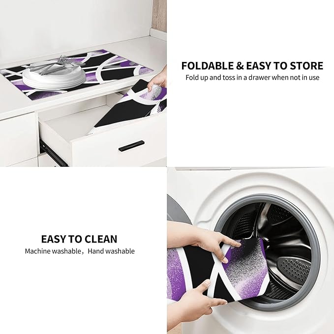 Purple Black White Geometric Abstract Dish Drying Mat - Image 8