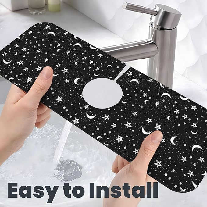 Black And White Moon Star Kitchen Sink Splash Guard Faucet Mat Super Absorbent - Image 6