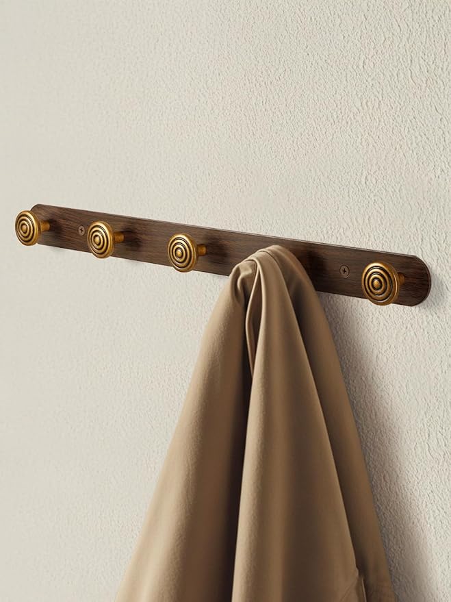 1 Pack Coat Rack Wall Mounted Antique Brass Wood Towel Hooks - Image 4