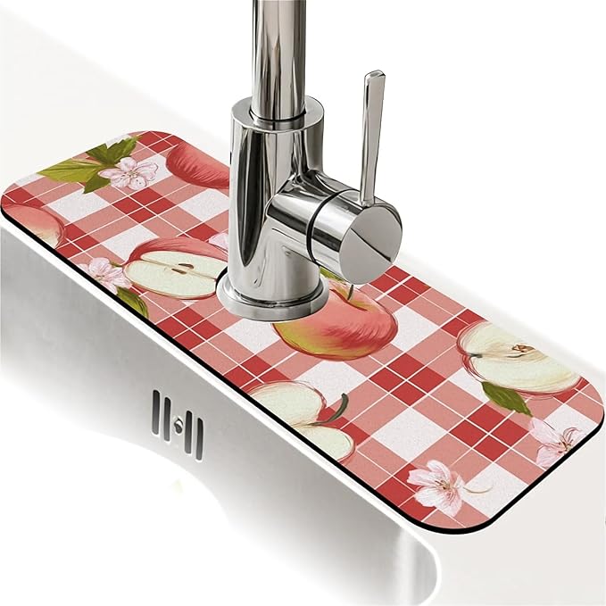 Kitchen Sink Splash Guard，Apple-on a checkered Faucet Mat Sink Gadgets-Super by ZHUZHISHAN