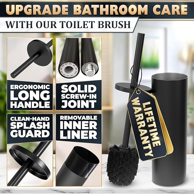 2 PCS Black Toilet Brush and Holder Set - Image 4