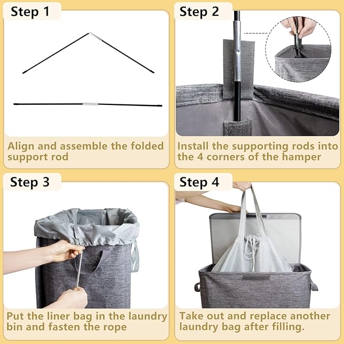 Foldable Laundry Hamper with 2 Removable Drawstring Bags, Portable Laundry - Image 9