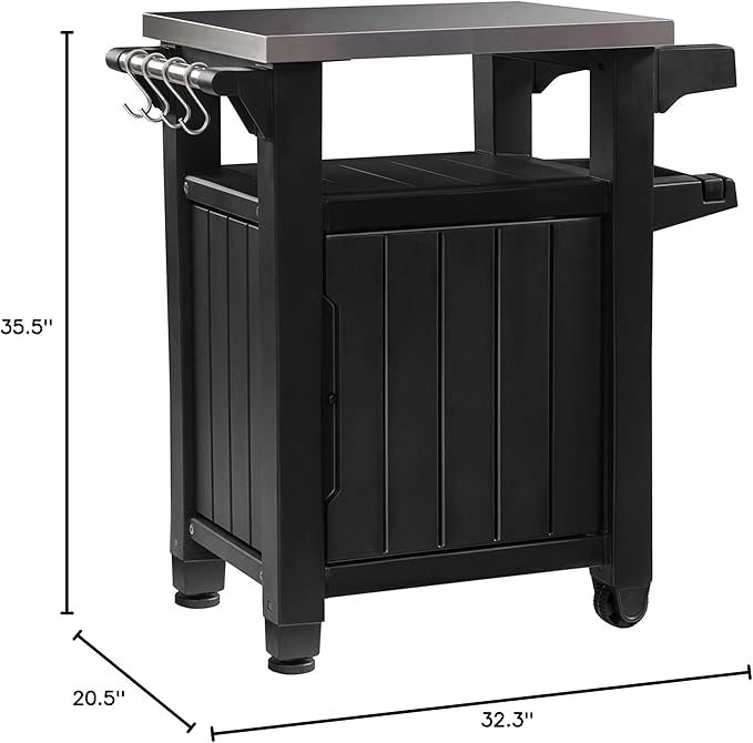 Keter Unity Small 40 Gallon Grill Prep Table and Storage Cart, Grey – BBQ Station with Wheels and Stainless Steel Top, Portable Serving Stand for Patio, Deck, and Backyard - Image 10