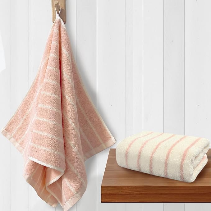 VOOVA & MOVAS Pink Stripe Natural Cotton Hand Towels Set of 2, Bathroom & by VOOVAMOVAS