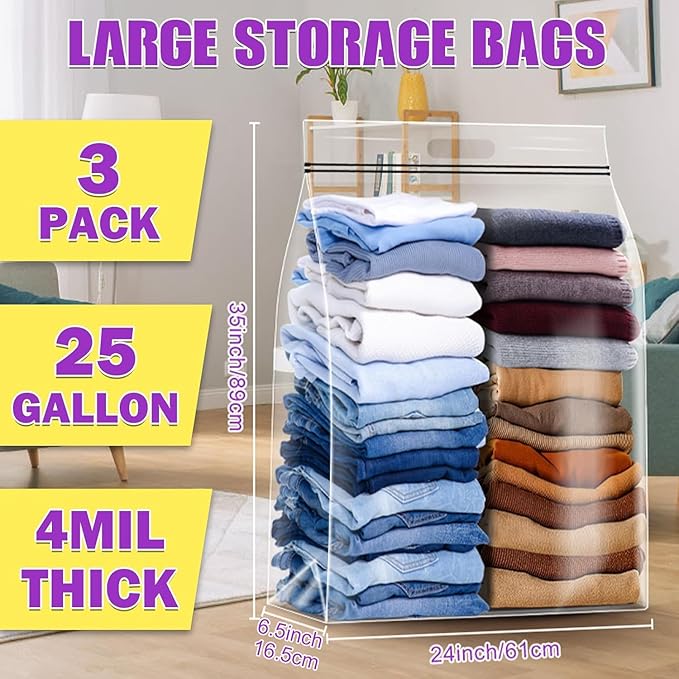 25 Gallon Extra Large Storage Bags 35”x 24”Resealable Clear Bags - Image 2