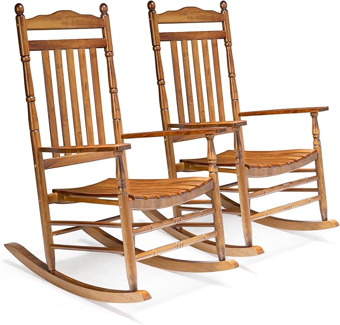 VINGLI Wooden Rocking Chair, Outdoor Chair with 450 lbs Support, Relaxing Rocker with Solid Wood High Back Seat Reclining Seat for Deck, Garden, Backyard, Porch, Indoor or Outdoor Use (Teak, 2PCS) by VINGLI