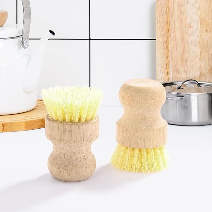 4-Pack Bamboo Dish Brush, Palm Brush Dish Scrubber - Image 4