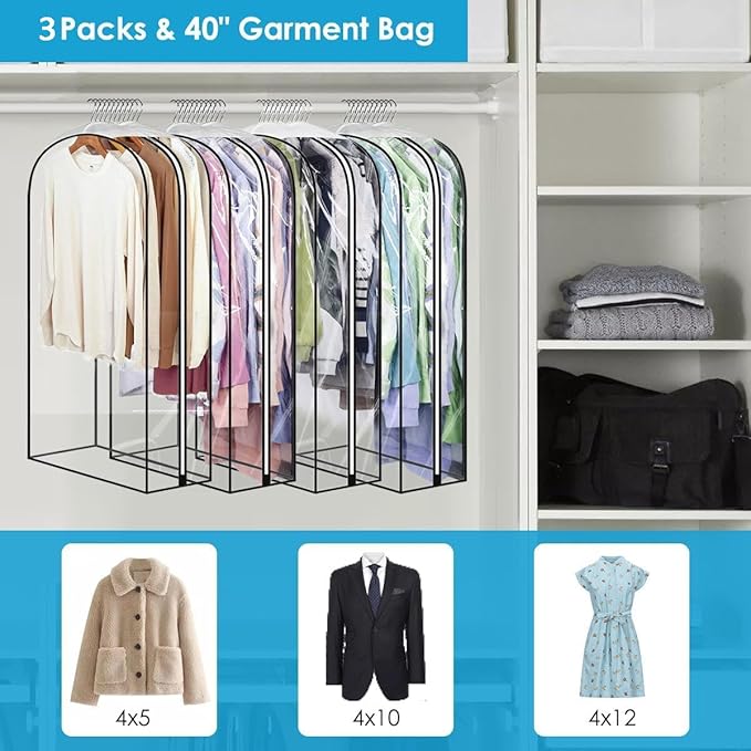 40" Clear Clothes Hangers with Smooth Side Zipper, 3 Pack - Image 2