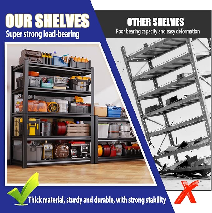 71"H Garage Shelving-3000LBS 5 Tier Storage Shelves,Adjustable Heavy Duty Metal Shelving Unit and Storage Large Wire Rack,Utility Steel Shelf For Shop Warehouse Industrial Pantry Basement 71"x35"x16" - Image 5