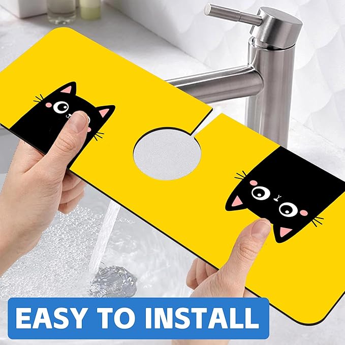 Cute Black Cat Head Kitchen Sink Splash Guard Mat Absorbent Fast Drying Mat - Image 6