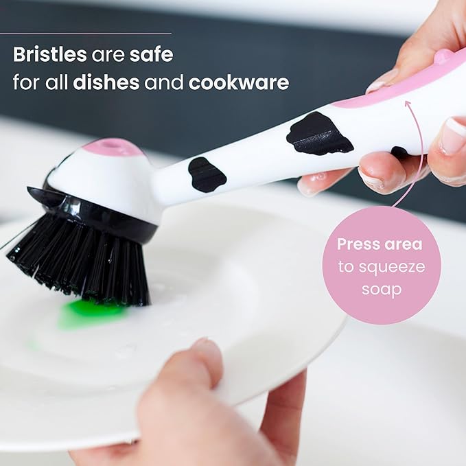 Vigar Moo Cow-Shaped Soap Dispensing Dish Brush, Dish Brush - Image 5