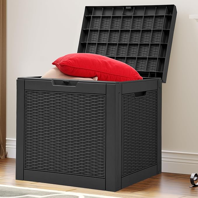 YITAHOME 32 Gallon Deck Box, Resin Storage with Lockable Lid & Side Handles, Indoor Outdoor Small Container for Patio Cushion, Garden Pool Accessories, Backyard Furniture, Water Resistant by YITAHOME