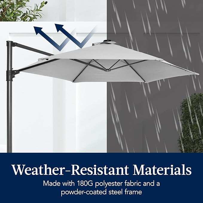 Best Choice Products 10ft Offset Cantilever Hanging Market Patio Umbrella, Smooth 360° Rotation, 8 Sturdy Ribs, Easy Adjustment - Fog Gray - Image 5