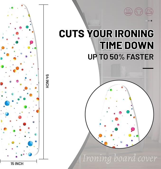 Extra Thick Ironing Board Cover and Pad, Colorful Polka Dot 15x54 Ironing Board - Image 2