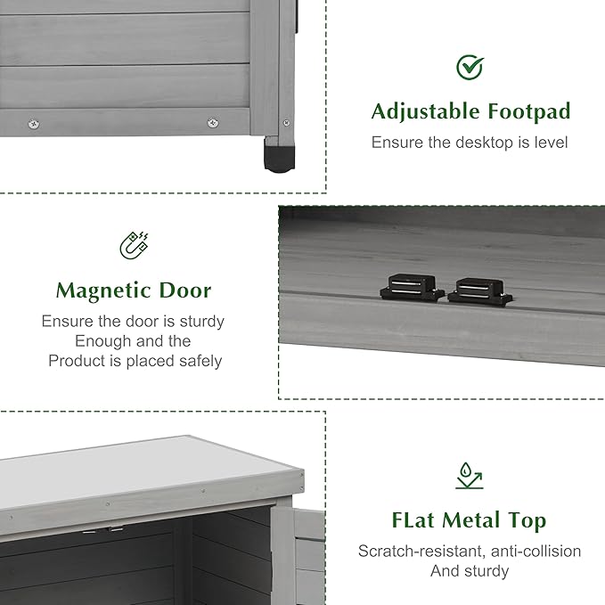 Outdoor Storage Cabinet & Potting Bench Table with Metal Top, Wooden Patio Furniture, Garden Workstation (Classic Grey, 36x31x17in) - Image 5
