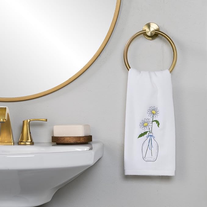 SKL Home Daisies in Vase 100% Cotton Embroidered 2pc Hand Towel Set, Decorative - Image 2
