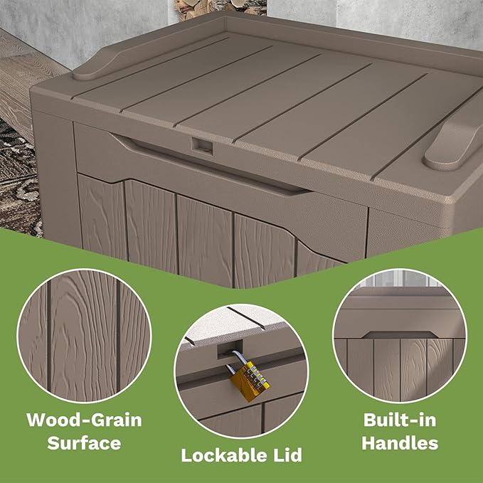 Patiowell 30 Gallon Resin Deck Box, Outdoor Storage Box for Patio Furniture, Deliveries, Pool Supplies,Waterproof and Lockable, Brown - Image 4