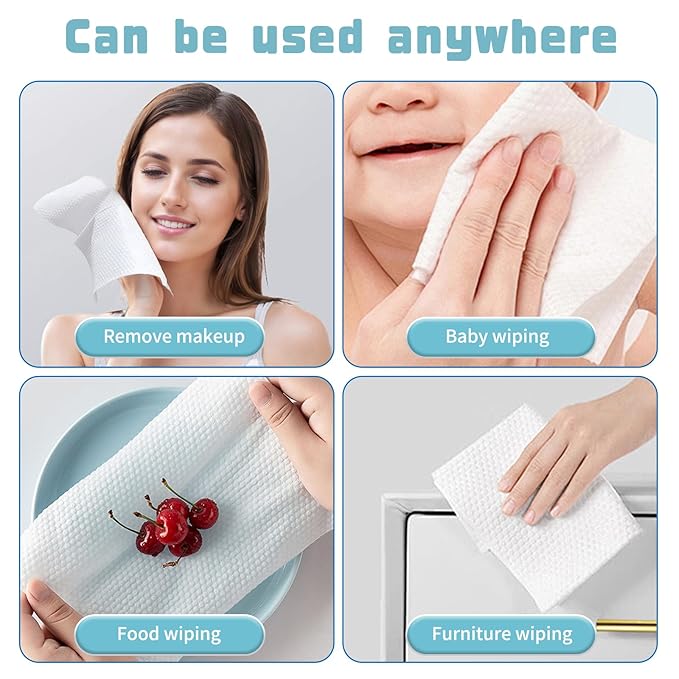 100 Count Disposable Face Towel, Biodegradable Cotton Facial Dry Wipes - Image 5