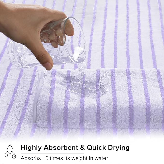 4 Pcs Light Purple Cabana Stripe Large Bath Towels 35"x70" Oversized Bath Sheet - Image 5