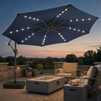 wikiwiki 10ft Solar LED Patio Umbrella with Base Included, Offset Umbrella with Weighted Sandbag Base, Cantilever Patio Umbrella for Backyard, Garden & Deck, 32 LED Lights & Polyester Shade, Navy Blue by WikiwikiPatioUmbrellas