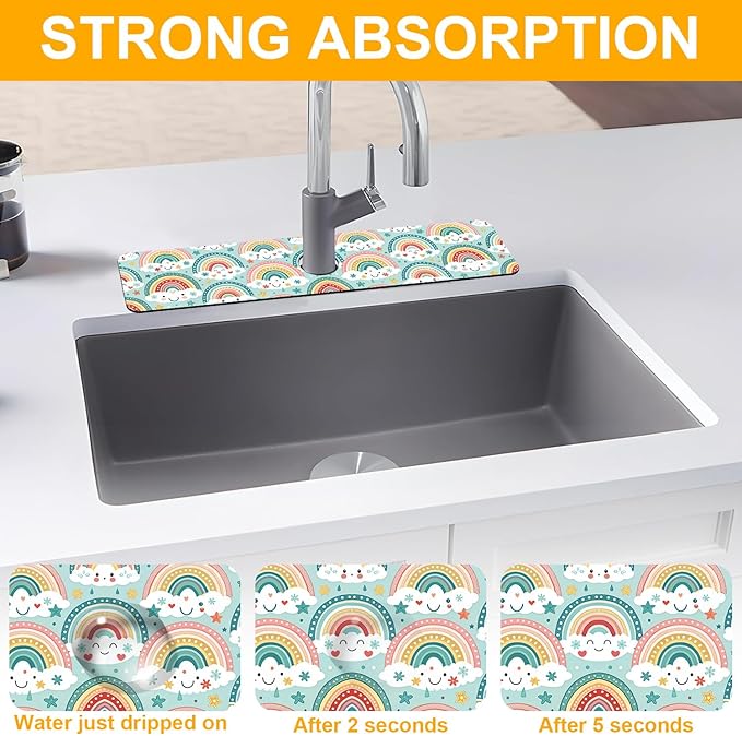 2 Pack Cute Rainbow Sink Splash Guard Faucet Mat Boho Rainbow Butterfly Super - Image 5