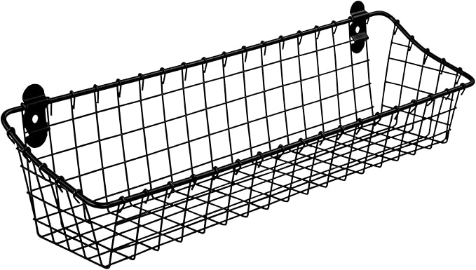 Spectrum Medium Wire Wall Basket Matte Black Rustic Wall Bin, Vintage Wire by Spectrum