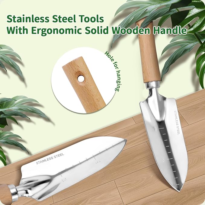 Garden Tool Set,10 Piece Garden Kit,Heavy Duty Stainless Steel Gardening Hand Tools with Durable Storage Tote,Rust-Proof Garden Tools,Gardening Gifts for Women Men Pink Floral Pattern Design - Image 8