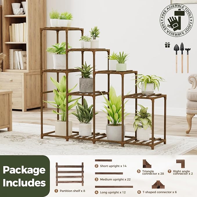 Bamworld Tall Plant Stand Indoor Wood Plant Shelf Outdoor Tiered Plant Rack for Multiple Plants 4 Tiers 10 Pots Ladder Plant Holder Plant Table for Plant Pots Boho Home Decor for Gardening Gifts - Image 7