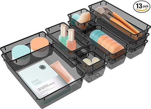 13 PCS Clear Plastic Drawer Organizers Set, 4 Size Desk Drawer Organizer Trays by StorMiracle