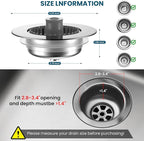 3-in-1 Kitchen Sink Strainer & Stopper, Stainless Steel Finish Pop Up Drain - Image 7
