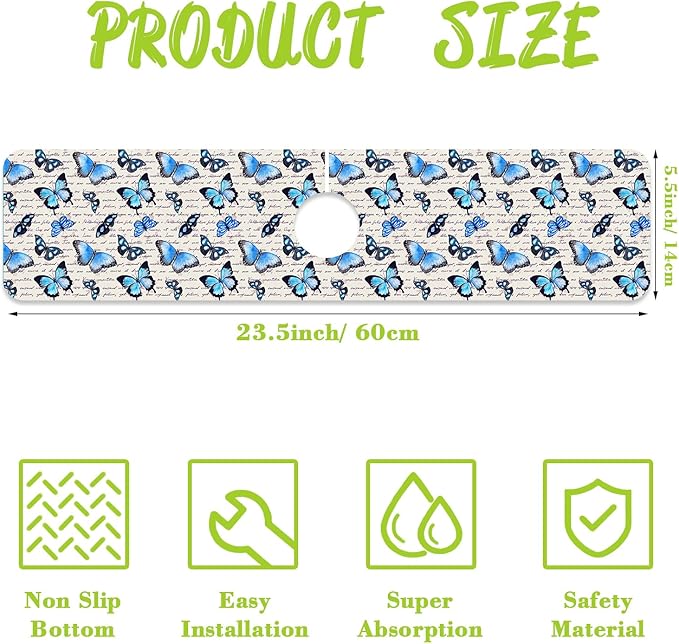 Sink Splash Guard Faucet Mat Watercolor Butterflies Absorbent Fast Drying Mat - Image 2