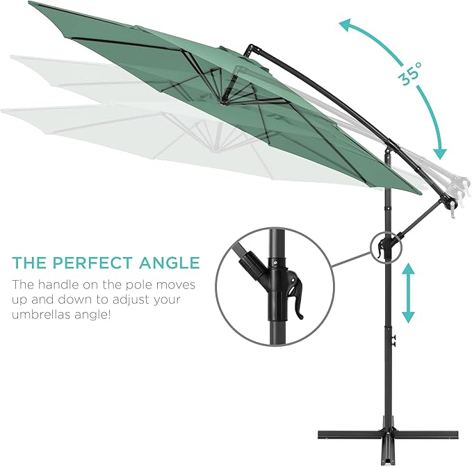 Best Choice Products 10ft Offset Cantilever Hanging Market Patio Umbrella, 8 Sturdy Ribs, Easy Adjustment - Seaglass - Image 4