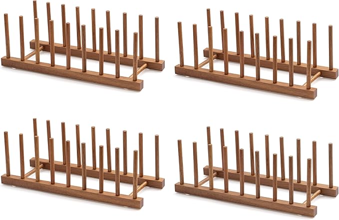 HBlife 4pcs Acacia Wooden Dish Dying Rack Pot Lid Plate Organizer Holder by HBlife