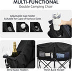 Double Camping Chair Padded Loveseat Chair for 2 Person - Heavy Duty Oversized Camping Couch for Adults Outdoor Sports Lawn Beach Portable Folding XL Chairs with Cup Holders and Carry Bag, All Black - Image 4