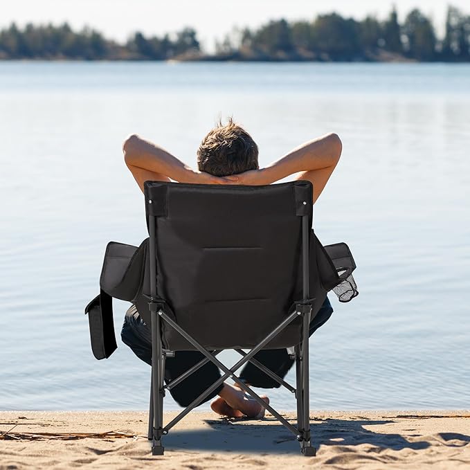 Oversized Rocking Camping Chair with Headrest & Cup Holder - 400lbs Capacity, 600D Oxford Fabric, Easy Fold Portable Outdoor Rocker Chair for Camping, Backyard, Beach, Deep Gray - Image 7