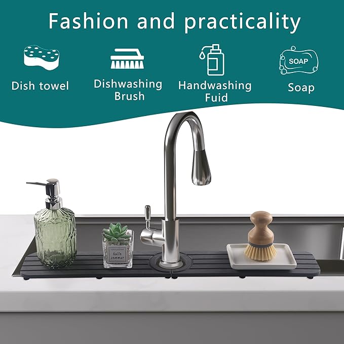 Drying Stone Faucet Mat for Kitchen Sink, Diatomite Faucet Handle Drip Catcher - Image 2