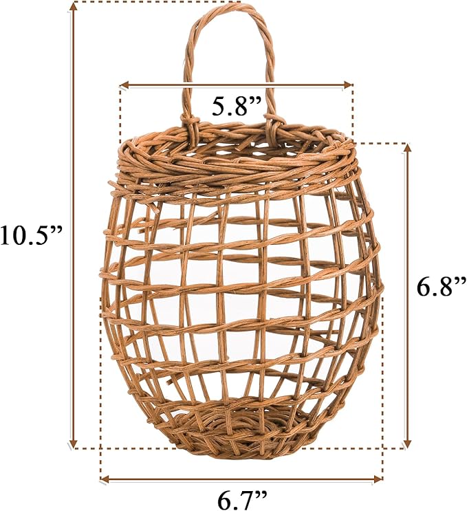 Elsjoy Set of 2 Hanging Onion Basket, Wall Mount Small Wicker Baskets - Image 2