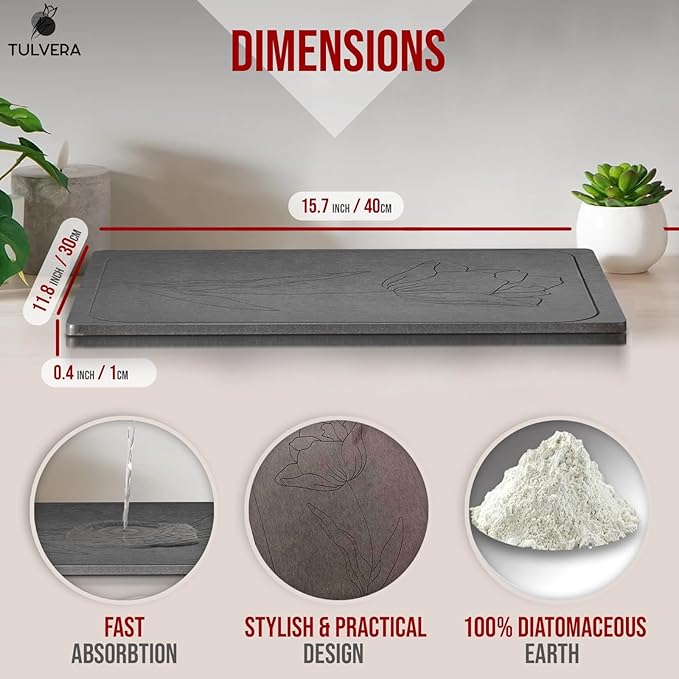 Stone Dish Drying Mat for Kitchen Counter – Diatomaceous Earth Drying Mat | - Image 4