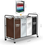 ROMOON Laundry Hamper Sorter Cart: 4-Section Organizer - Image 6