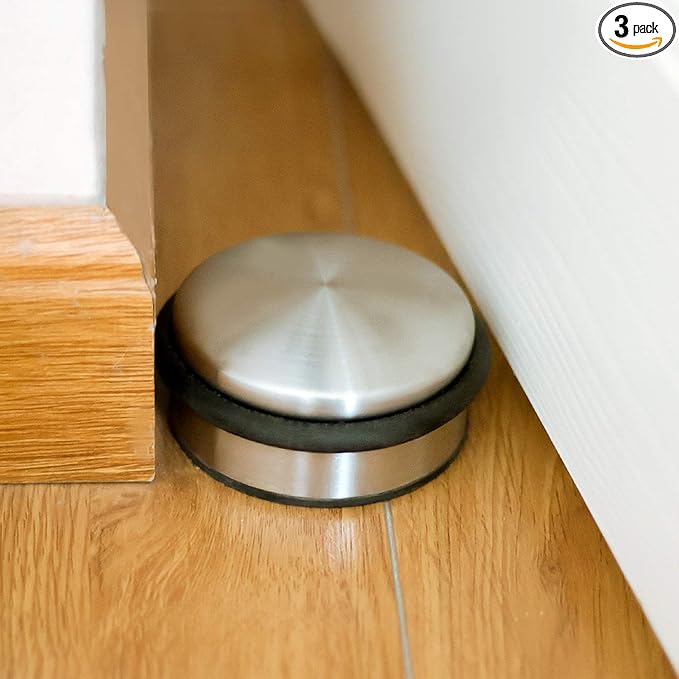 KINJOEK 3 Packs Heavy Duty No Drill Door Stopper, Stainless Steel Door Stop by KINJOEK