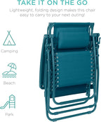 Best Choice Products Folding Zero Gravity Outdoor Recliner Patio Lounge Chair w/Adjustable Canopy Shade, Headrest, Side Accessory Tray, Textilene Mesh - Peacock - Image 7
