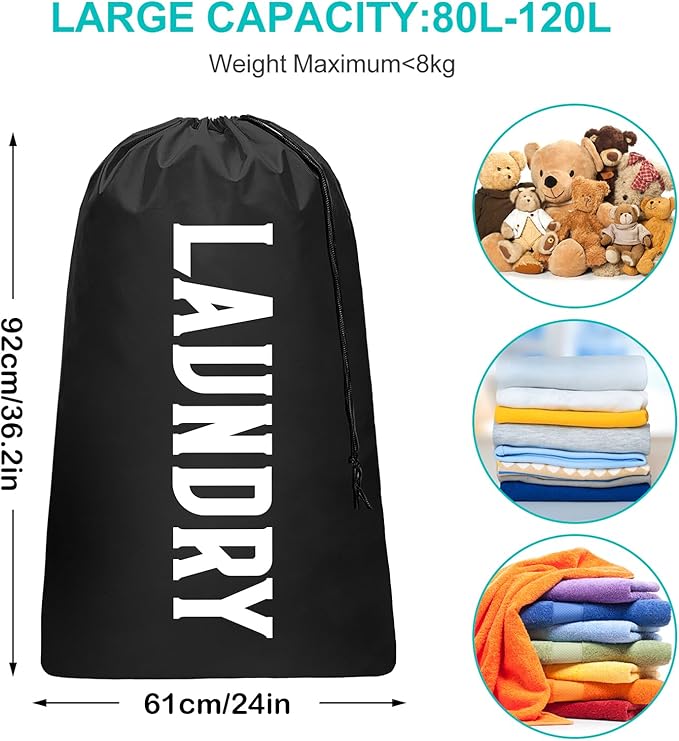 2 Pack XL Travel Laundry Bag, Machine Washable Dirty Clothes Organizer - Image 7