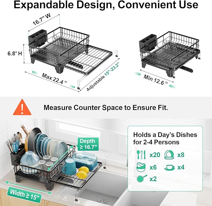 GSlife Expandable Dish Drying Rack and Sponge Holder Set, 2 Piece Large - Image 2