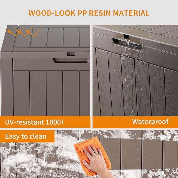 DRATO 35 Gallon Deck Boxes Resin Outdoor Storage Box UV Resistant Outside Deck Box with Lockable Lid for Patio Furniture（Grey，35 Gallon） - Image 5